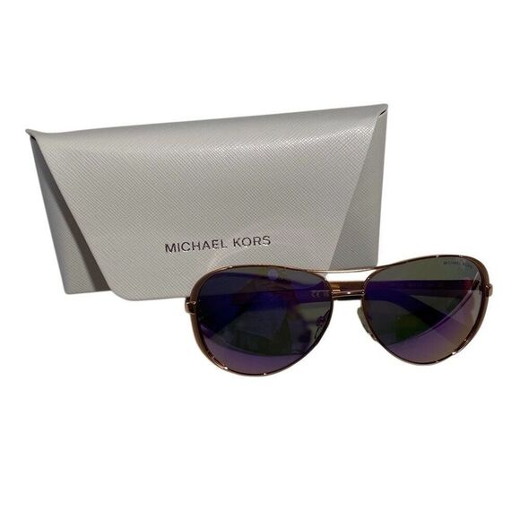 Michael Kors Sunglasses Aviator Chelsea Rose Gold Purple Mirror MK 5004 w Case - Picture 1 of 12